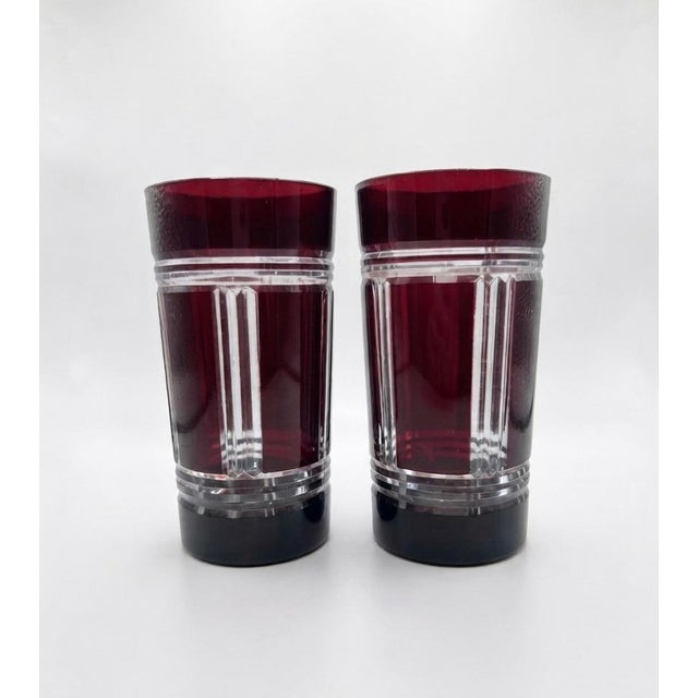 Mid-Century Modern 1960s Mid-Century Modern Ruby Cut-to-Clear Glassware Collection. Set of Six For Sale - Image 3 of 5