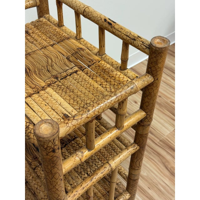 Vintage Scorched Bamboo Three Tier Etagere Shelf For Sale - Image 10 of 11
