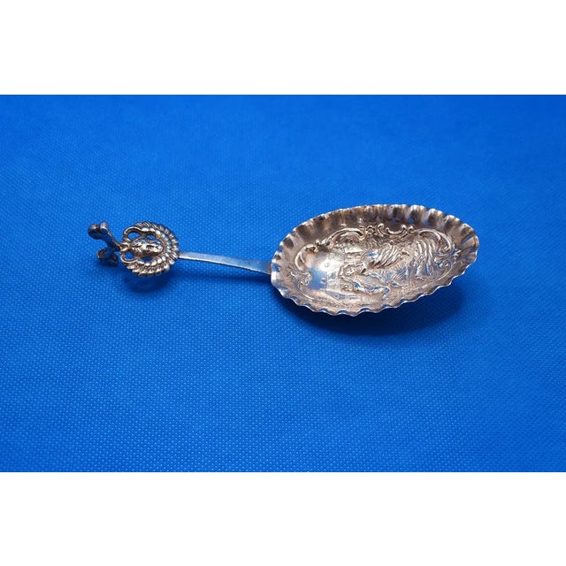 Antique Silver German Hanau Dancing Couple W Dog & Cherub Tea Caddy Sauce or Gravy Spoon For Sale In Monterey, CA - Image 6 of 10