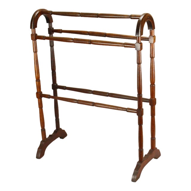 19th C. Victorian Quilt / Blanket Rack Stand Arched Turned Wood, New England For Sale