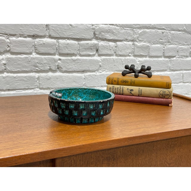 Mid Century Modern Ceramic Turquoise Ashtray Bowl by Bitossi, C. 1960's For Sale - Image 9 of 10