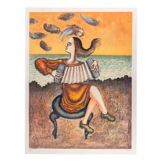 Enrico Benaglia, The Accordion Player, 1980s, Lithograph For Sale
