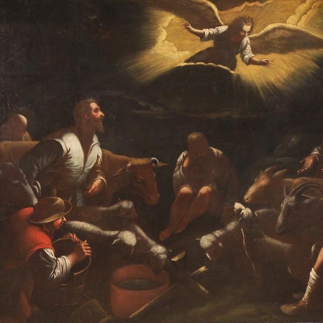 Bassano School Artist, The Announcement to the Shepherds, 1630, Oil on Canvas For Sale - Image 3 of 13
