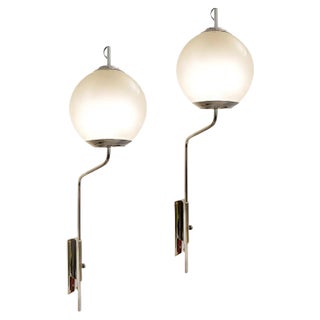 Nickel-Plated Brass Pallone Model LP 11 Sconces by Luigi Caccia Dominioni, Set of 2 For Sale