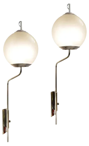 Nickel-Plated Brass Pallone Model LP 11 Sconces by Luigi Caccia Dominioni, Set of 2