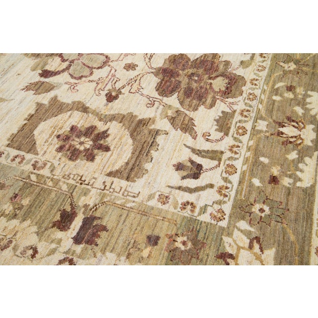 Allover Floral Contemporary Oushak Style Handmade Wool Rug in Beige For Sale In New York - Image 6 of 8