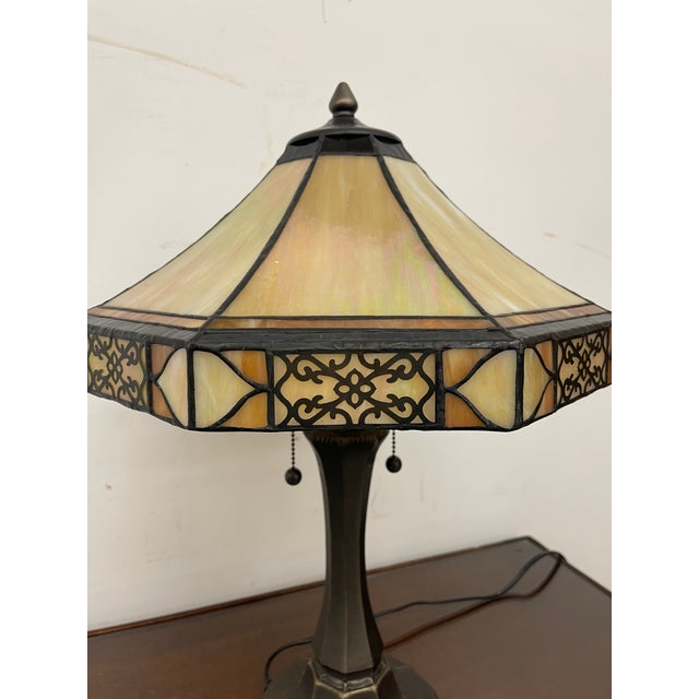 Vintage Table Lamp With Decorative Filigree Shade and Dual Pull Chains For Sale In Seattle - Image 6 of 10