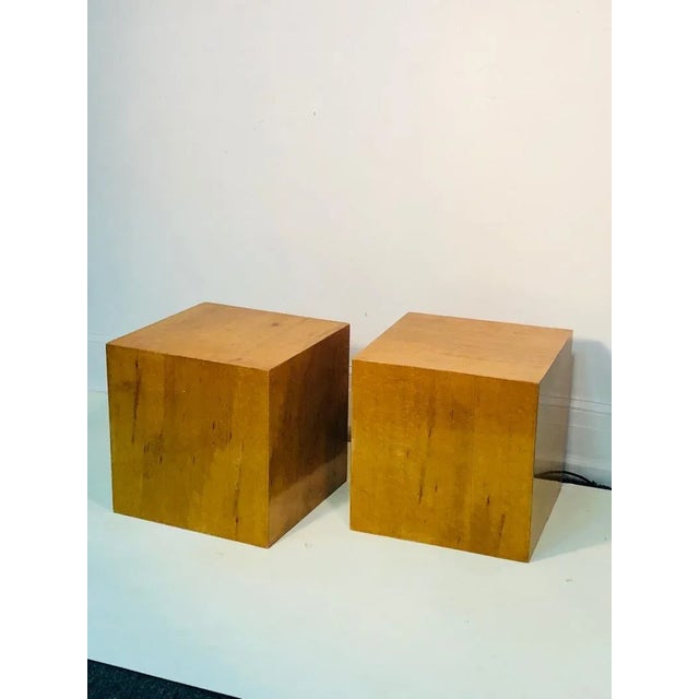 Pair of Burl wood cube or side tables, each measuring 18" X 18"X 18" high Designed In The 1970's.