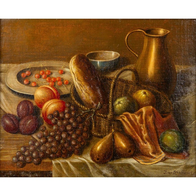Early 20th century academic Antwerp school Still-life Painting of Fruit and a Table Setting Presumably Jan Van Campenhout...