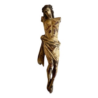 17th Century Alpine Wooden Christ Torso with Polychrome Traces For Sale
