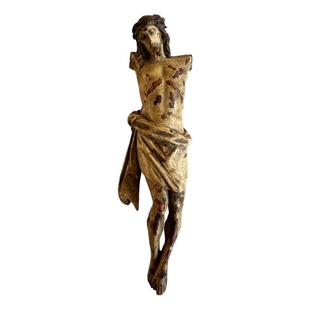 17th Century Alpine Wooden Christ Torso with Polychrome Traces For Sale