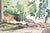 Mid century landscape watercolor of a campsite in the forest by Joseph Yeager (American, 20th Century). This piece is...