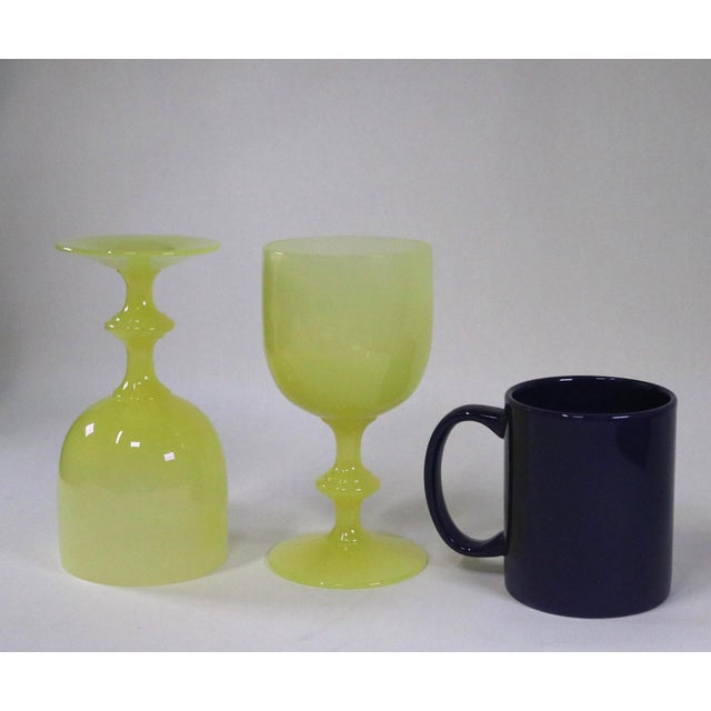 1930s Rare French Yellow Opaline Water Goblets Attributed to Portieux Vallerysthal - Set of 2 For Sale - Image 10 of 12