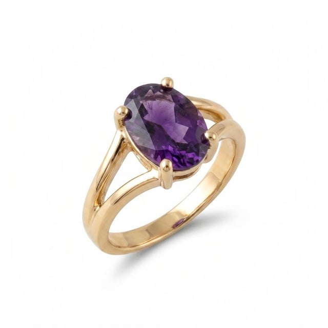 925 Sterling Silver Amethyst Ring – Split Shank Solitaire Gemstone Ring for Women Us 7 For Sale - Image 4 of 6