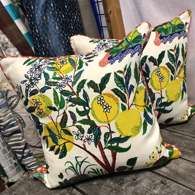 Schumacher Citrus Garden Pillows - A Pair | Chairish