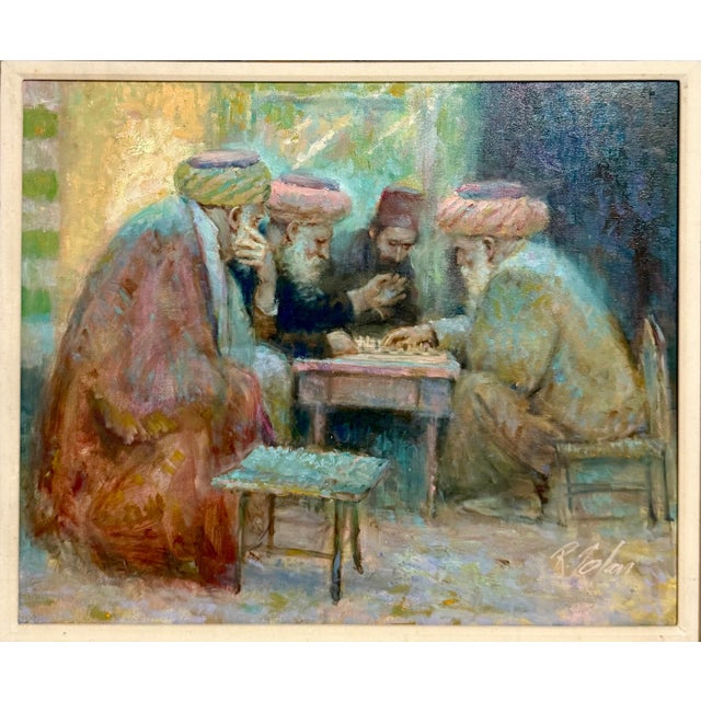 Mid 20th Century Richard Judson Zolan, Richard Zolan Impressionist Oil Painting Judaica Sephardic Rabbi Playing Chess For Sale - Image 5 of 16
