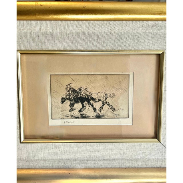 Edmund Blampied Pen Drawing of a Horse Matted and Framed in Gilt Frame For Sale - Image 10 of 12