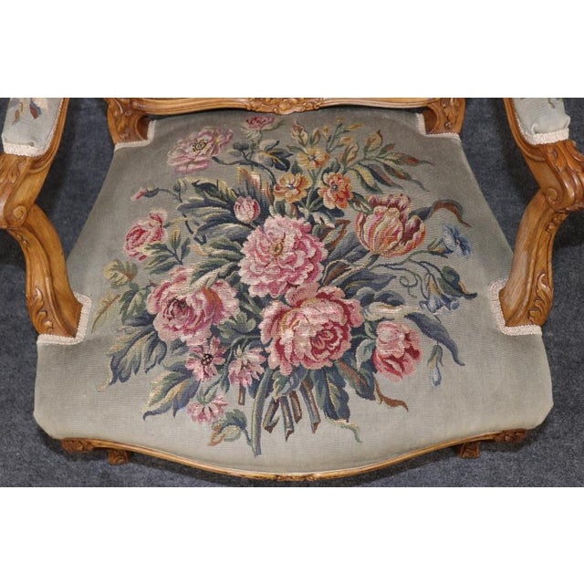 Pair Antique French Louis XV Style Aubusson Armchairs For Sale - Image 9 of 14