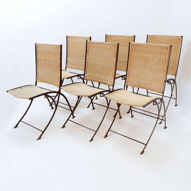 Mid-Century French Folding Chairs in Wicker and Iron, 1960s, Set of 6 For Sale - Image 13 of 17