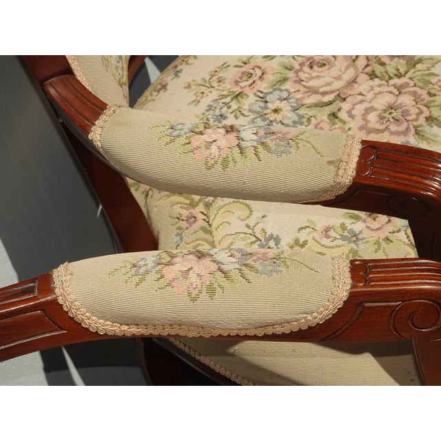 Pair of Vintage French Louis Style Tapestry Arm Chairs For Sale - Image 13 of 18