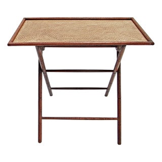 Tray Foldable Side Table in Teak and Rattan Weave, Indonesia, 1980s For Sale