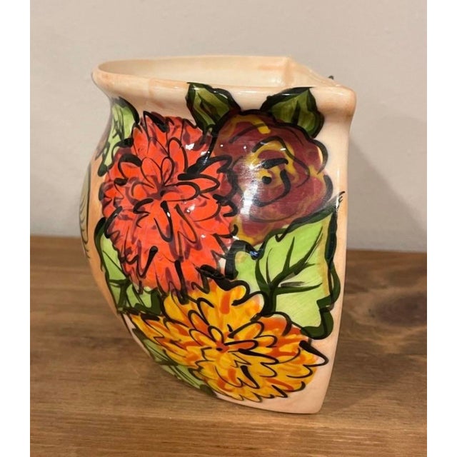 Signed One-of-a-Kind Patricia Galding Paquin Lady Face Wall Planter 1998 Hand-Painted Ceramic Folk Art For Sale In Orlando - Image 6 of 9