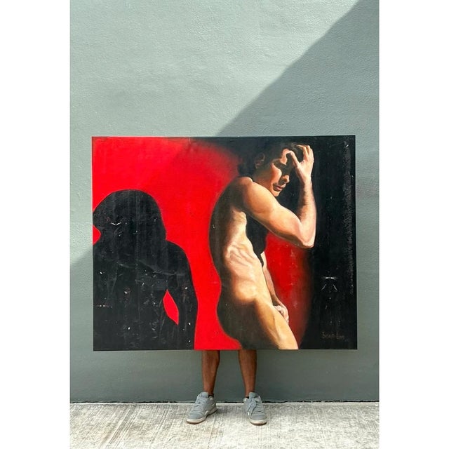 Vintage Monumental Figurative Oil Portrait on Canvas For Sale In West Palm - Image 6 of 12