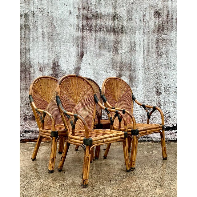 Sand Vintage Coastal Arched Pencil Reed Dining Chairs - Set of 4 For Sale - Image 8 of 10