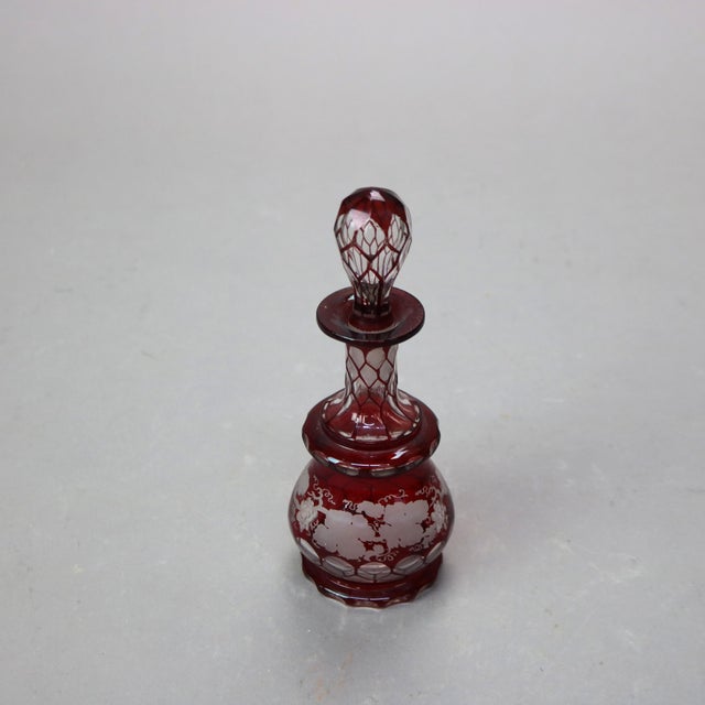 Antique Bohemian Cranberry Cut to Clear Grape & Leaf Perfume Bottle Circa 1890 For Sale - Image 4 of 5