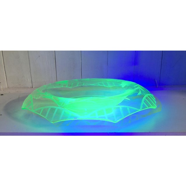 Mid-Century Hand-Cut Uranium Glass Bowl, 1960s, in Very Good conditions. Designed 1960 to 1969