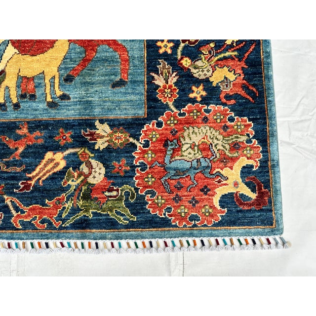 Blue Blue Afghan Pictorial Tree of Life Hand-Knotted Wool Rug - 9'9" X 6'7" For Sale - Image 8 of 17