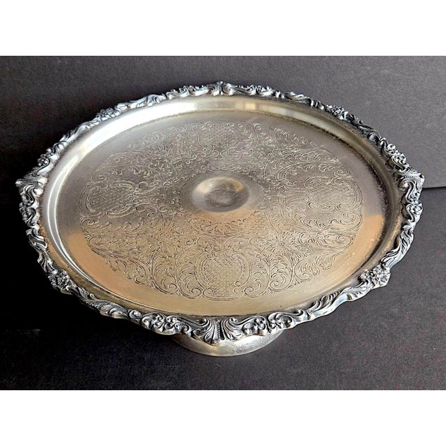 Vintage Silver Plated Pedestal Cake Stand by Sheridan Silver For Sale - Image 11 of 14