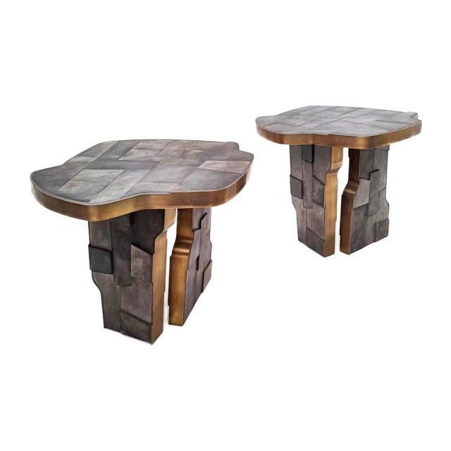 Grey Anthracite Ceramic and Brass Coffee Tables, Set of 2 For Sale - Image 5 of 5