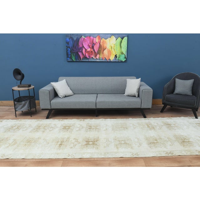 Traditional 1970s Vintage Turkish Handmade Wool Cotton Beige Runner Rug For Sale - Image 3 of 11