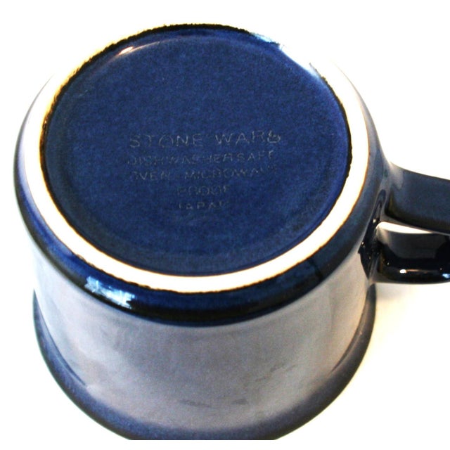 Vintage Haniwa Ranmaru Stoneware Cups & Saucers Blue and White Capri Pattern - 6 pcs For Sale - Image 11 of 11