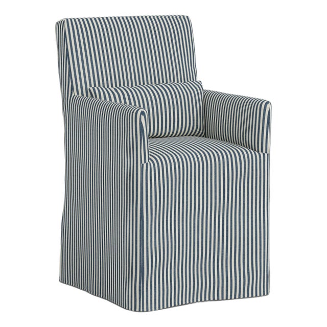 Slipcover for Stoffer Home x Cloth & Company for Lindy Dining Armchair in Jane Stripe Denim For Sale