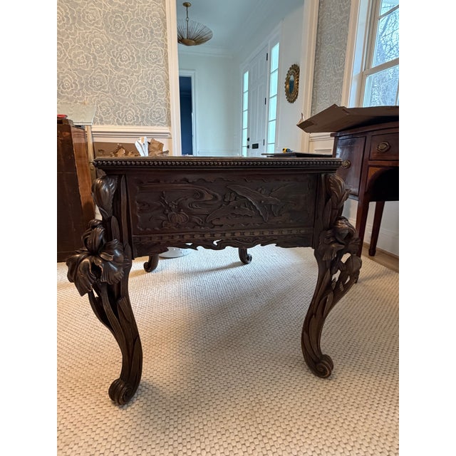 This exquisite French Art Nouveau writing desk dates to the late 19th or early 20th century and is richly hand-carved from...