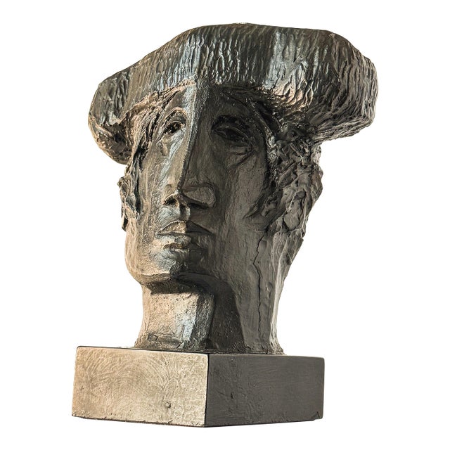 Vintage Brutalist Figural Bust Sculpture in Dark Bronze-Tone Finish For Sale