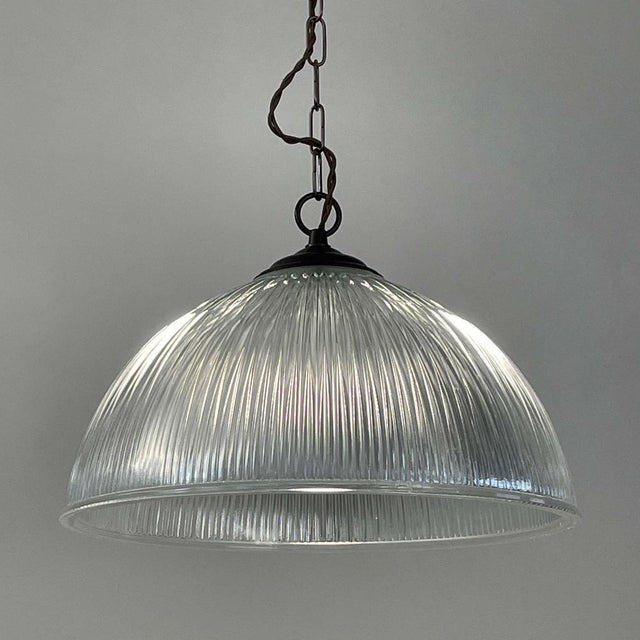 Art Deco Industrial Glass Pendant Lamp from Holophane, France, 1930s For Sale - Image 6 of 17