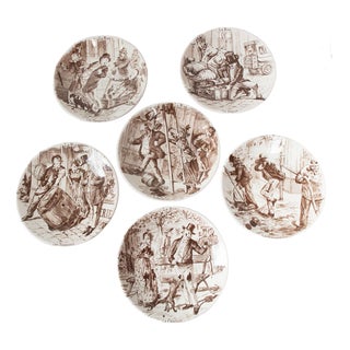 La Rue Plates from Sarreguemines, 1920, Set of 6 For Sale