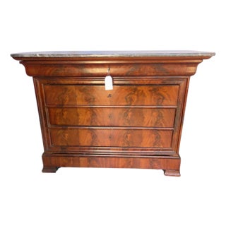19th Century Louis Philippe Mahogany Commode With Grey Marble Top For Sale