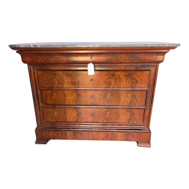 19th Century Louis Philippe Mahogany Commode With Grey Marble Top For Sale