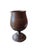 Beautifully curved footed urn vessel made of solid oak in a brown stained finish. 4" opening.