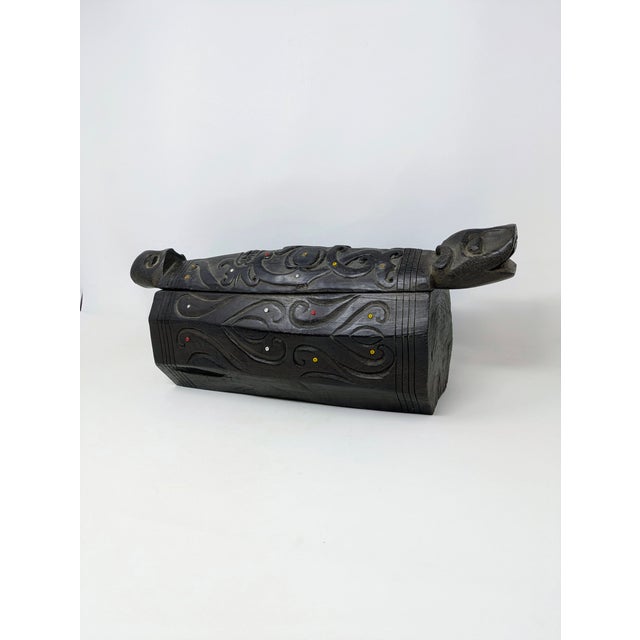 Traveling Man Treasures is selling this fine example of 1940s hand-carving by the Dayak tribe of Borneo. The box is carved...