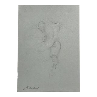 Mid 20th Century Original Charcoal Figure Drawing For Sale