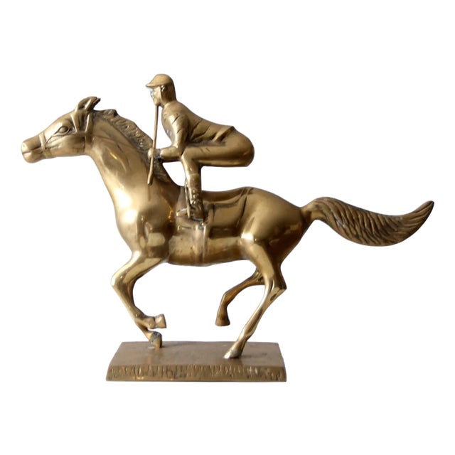 Vintage Brass Horse and Jockey Sculpture For Sale
