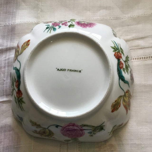 Porcelain French serving bowl. Flowers design. White.