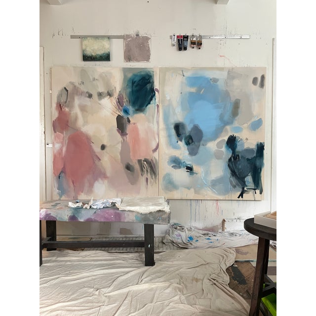 "Lakeside Reverie" Large Contemporary Blue Abstract Painting in Cerulean, Slate and Navy by Stacey Warnix For Sale - Image 10 of 10