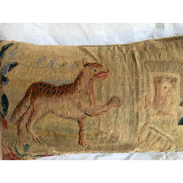 17th Century Antique Brussels Tapestry Tiger Accent Pillow For Sale In Los Angeles - Image 6 of 7