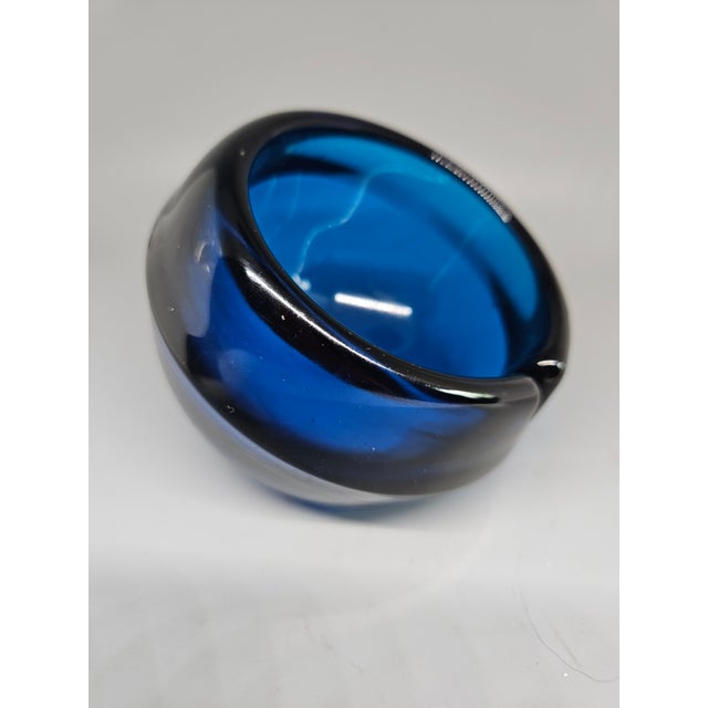 Vintage Mid Century Modern Viking Cobalt Blue Glass Orb Ashtray